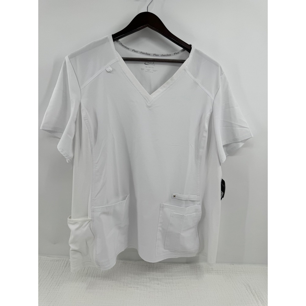 Cherokee iFlex Scrub Top Womens 3XL White NEW Contemporary V-Neck CK605